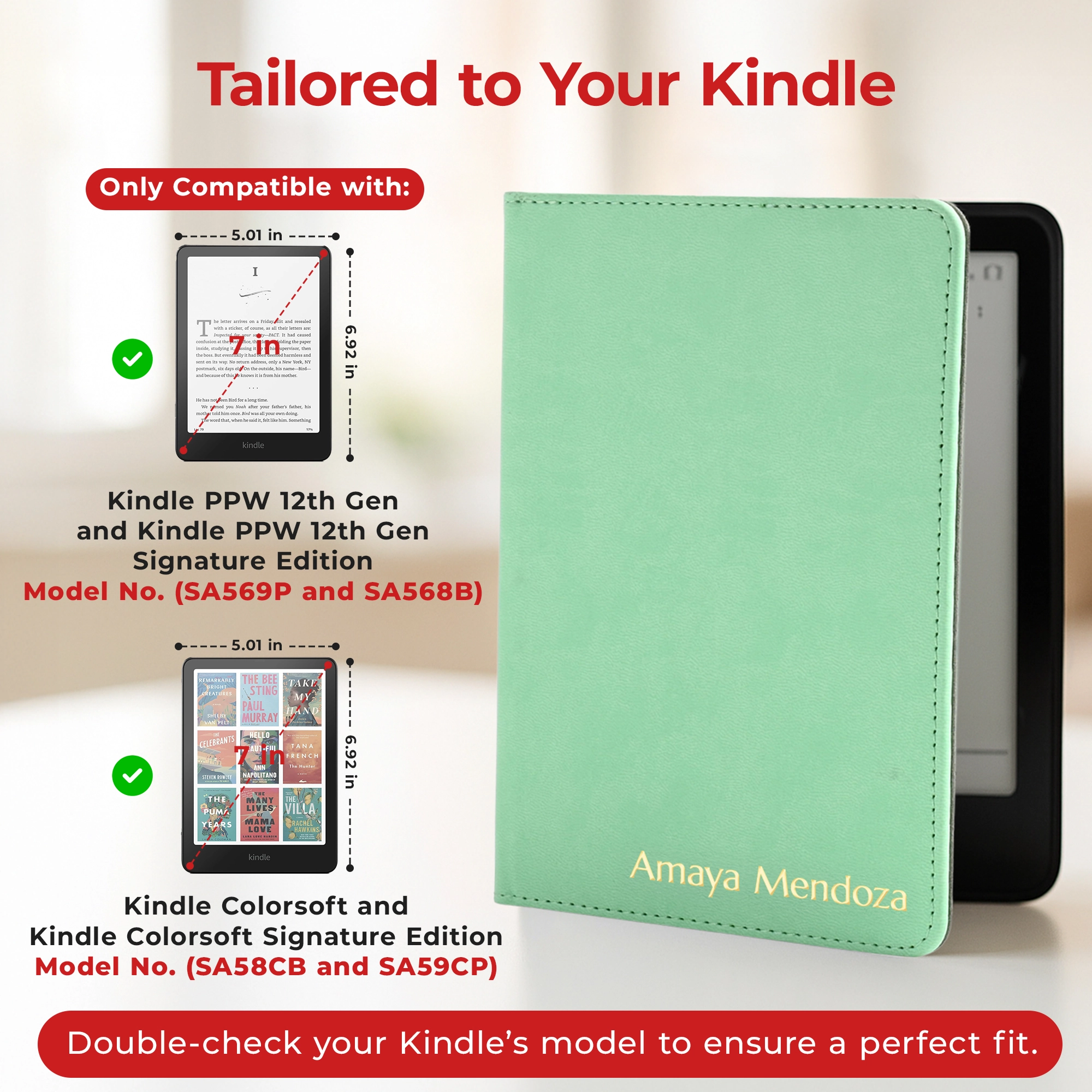 Kindle Leather Case- Mint Green hover